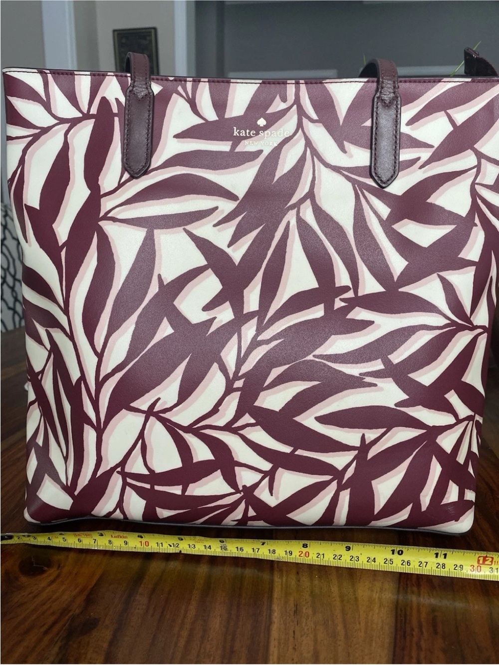 kate spade Burgundy and Cream Leaf-Print Tote
